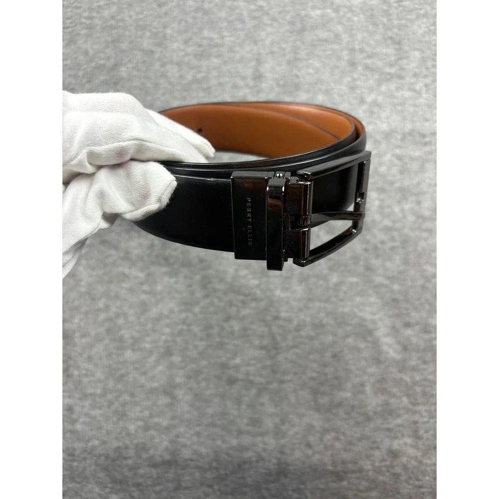 Perry‎ Ellis Mens Reversible Belt Black Brown Genuine Leather Sz. 36 Work Casual
